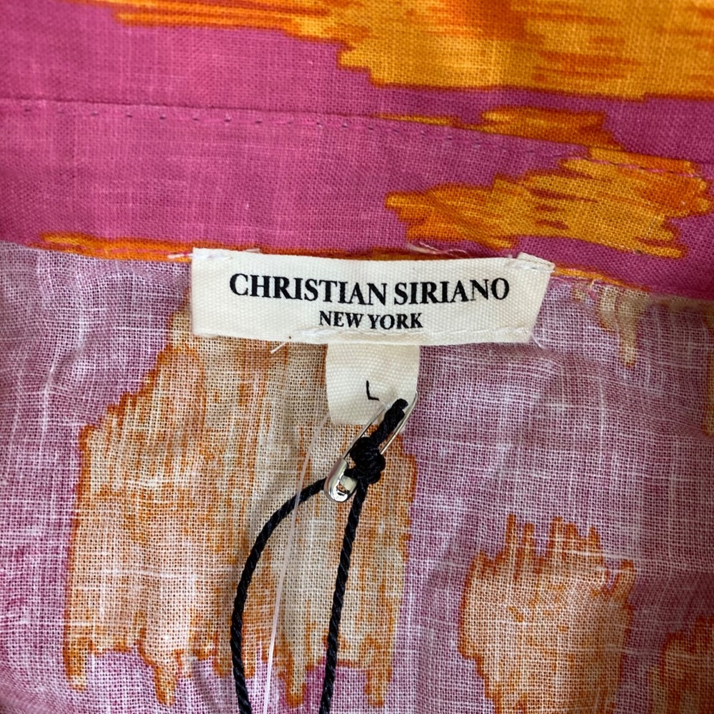 Christian Siriano New York Pink Orange Ikat Floral Linen Blend Tie Front Top L - Picture 2 of 7